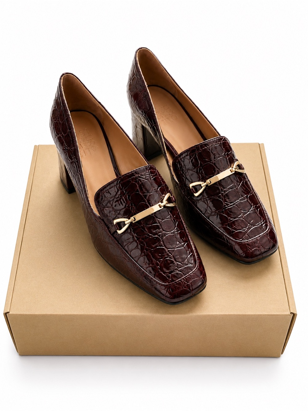 Naturalizer Aliz Burgundy Croc Embossed Block Heel Loafers Women’s Size 6.5 New